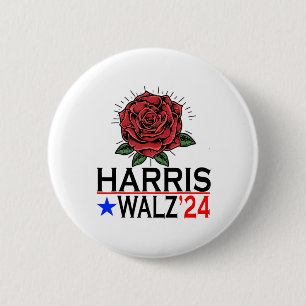 Harris Waltz Vote Kamala Flower 2024  6 Cm Round Badge