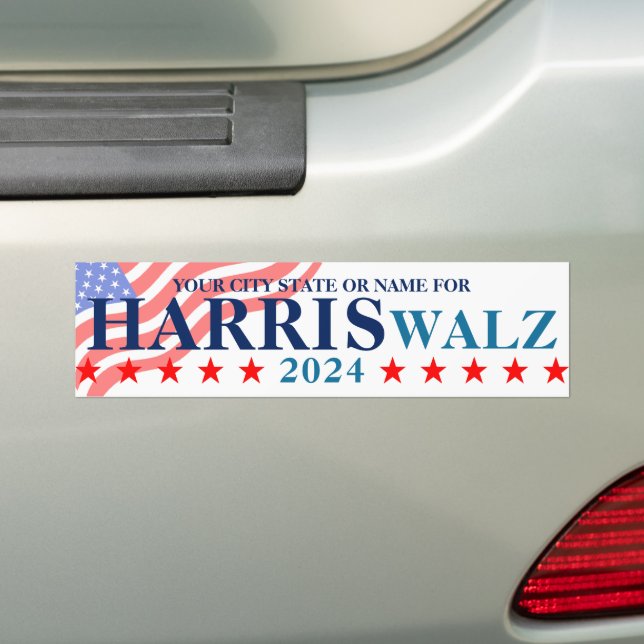Harris Walz 2024 American Flag Custom Political Bumper Sticker (On Car)