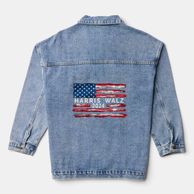 Harris Walz 2024 American flag design Denim Jacket (Back)