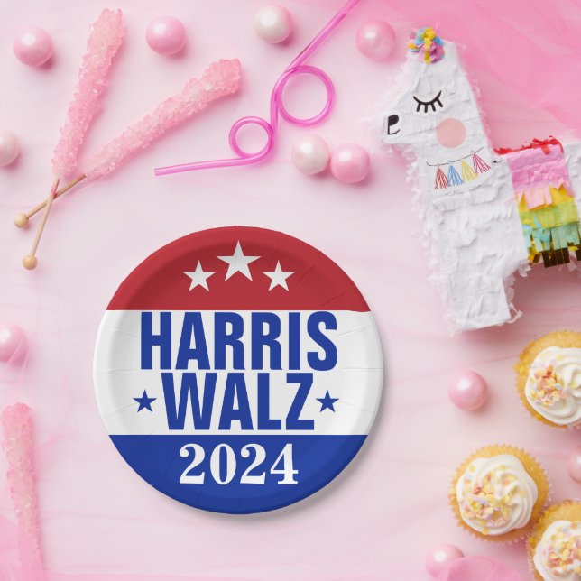 Harris Walz 2024 Campaign Red Blue Paper Plate (Party)