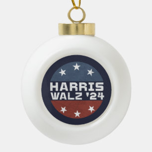 Harris Walz 2024 Campaign USA Flag Ceramic Ball Christmas Ornament