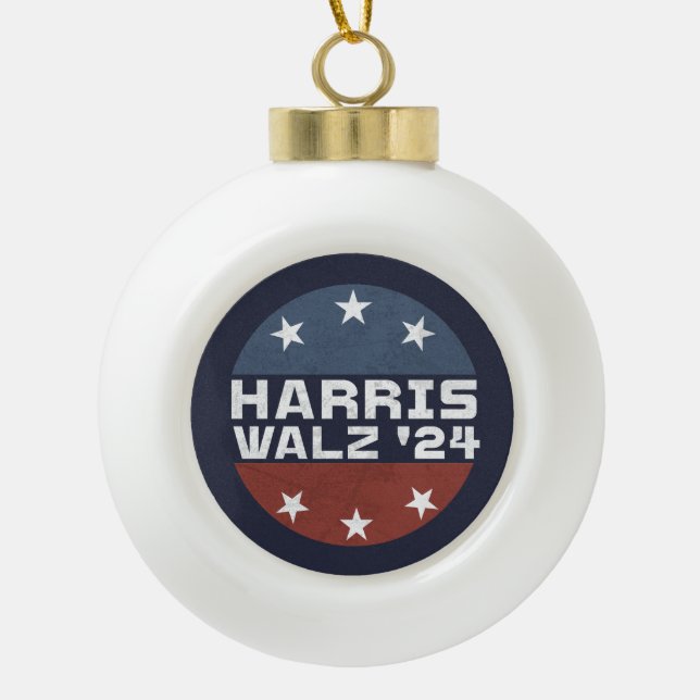 Harris Walz 2024 Campaign USA Flag Ceramic Ball Christmas Ornament (Front)
