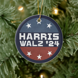 Harris Walz 2024 Campaign USA Flag Ceramic Tree Decoration