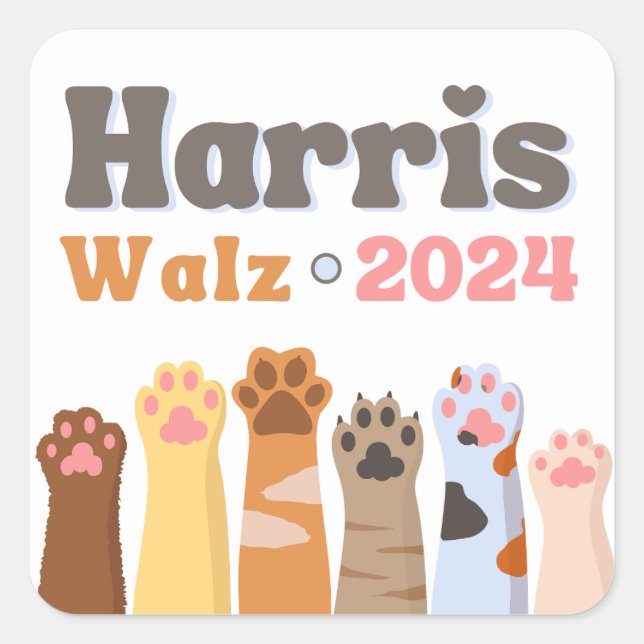 Harris Walz 2024 Cat Ladies Democrat Election Square Sticker (Front)