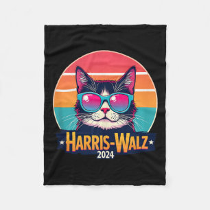 Harris Walz 2024 Cat Sunglasses Retro Vintage Fleece Blanket