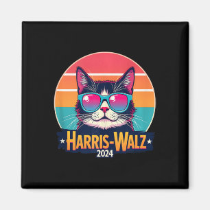 Harris Walz 2024 Cat Sunglasses Retro Vintage Magnet