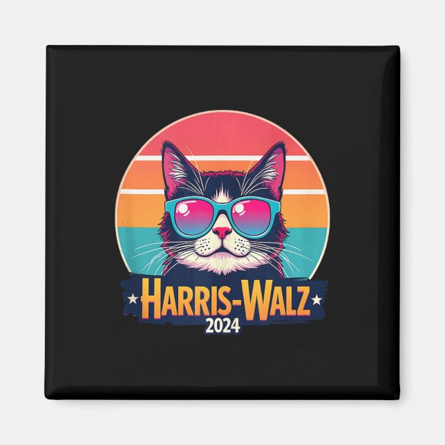 Harris Walz 2024 Cat Sunglasses Retro Vintage  Magnet (Front)