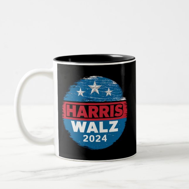 Harris Walz 2024 Election Kamala Harris Tim Waltz  Two-Tone Coffee Mug (Left)