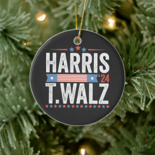 Harris Walz 2024 Election Kamala Tim Waltz Ceramic Tree Decoration