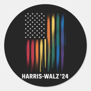 Harris Walz 2024 Election Kamala Tim Waltz LGBT Classic Round Sticker