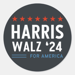 Harris Walz 2024 For America Classic Round Sticker