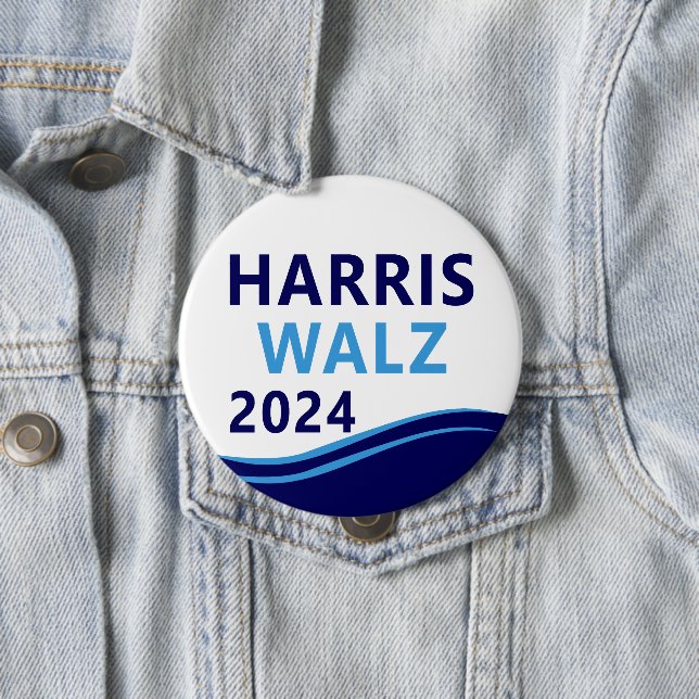 Harris Walz 2024 for President Blue Wave Button (In Situ)