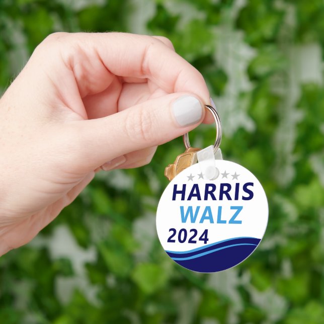Harris Walz 2024 for President Blue Wave Key Ring (Hand)