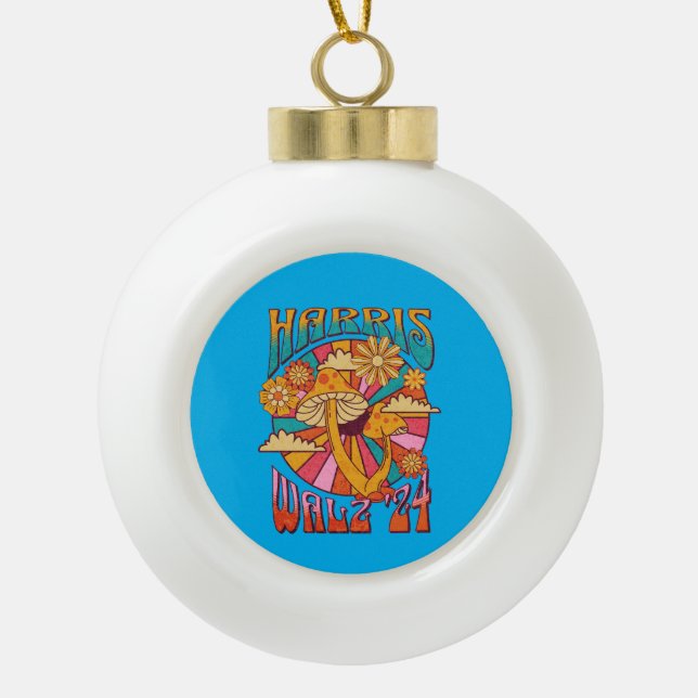 Harris Walz 2024 for President Ceramic Ball Christmas Ornament (Front)
