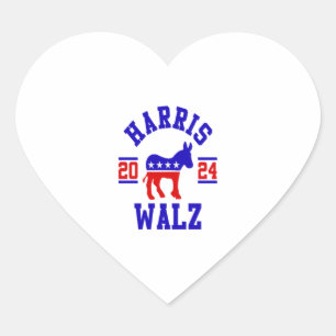 Harris Walz 2024 for President Patriotic Democrat Heart Sticker