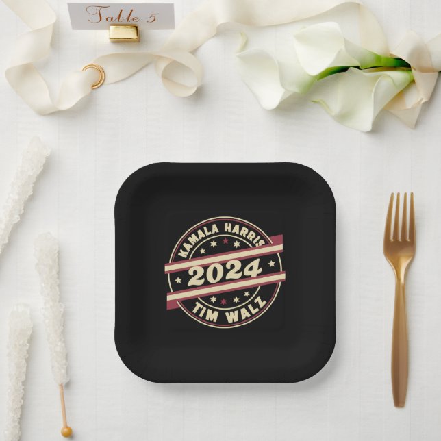 Harris Walz 2024 for President Patriotic Kamala  Paper Plate (Wedding)