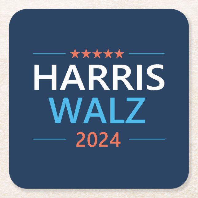 Harris Walz 2024 for President Square Paper Coaster (Front)