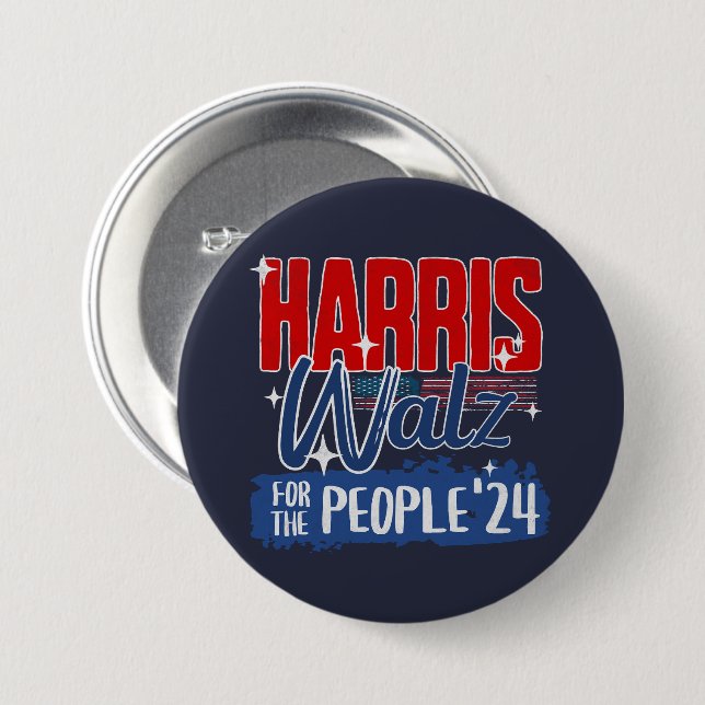 Harris Walz 2024 For the People Election Democrat 7.5 Cm Round Badge (Front & Back)