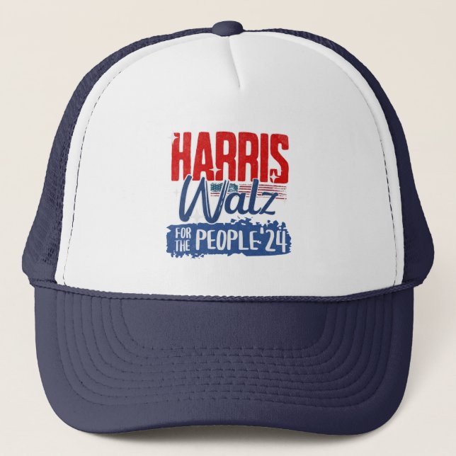 Harris Walz 2024 For the People Election Democrat Trucker Hat (Front)