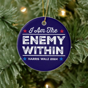 Harris Walz 2024 I Am The Enemy Within Blue Ceramic Tree Decoration