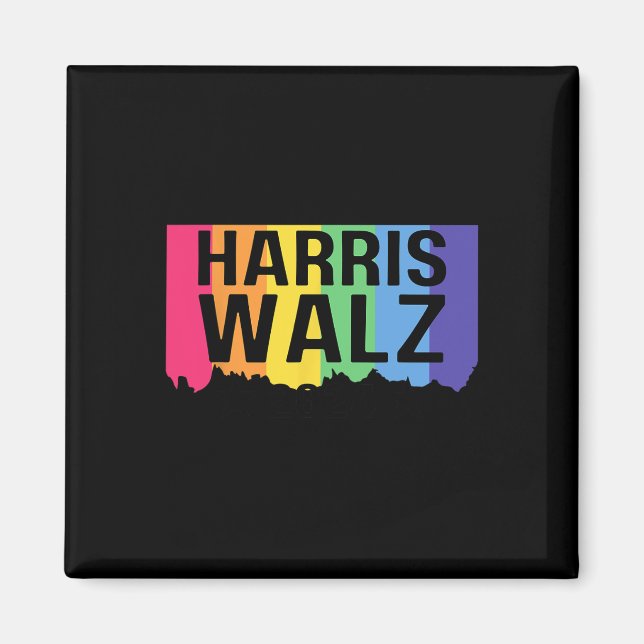 Harris Walz 2024 Lgbtq Gay Pride Rainbow Kamala Ha Magnet (Front)