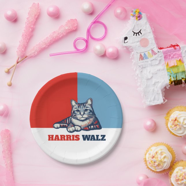 Harris Walz 2024 Obviously Cat Paper Plate (Party)
