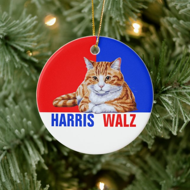 Harris Walz 2024 Obviously Cat Red Blue Ceramic Tree Decoration (Tree)