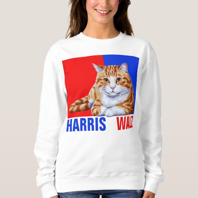 Harris Walz 2024 Obviously Cat Red Blue Sweatshirt (Front)