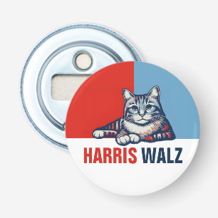 Harris Walz 2024 Obviously Red Blue Cat Bottle Opener