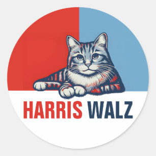 Harris Walz 2024 Obviously Red Blue Cat Classic Round Sticker