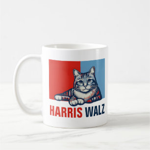 Harris Walz 2024 Obviously Red Blue Cat Coffee Mug
