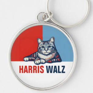 Harris Walz 2024 Obviously Red Blue Cat Key Ring