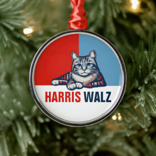 Harris Walz 2024 Obviously Red Blue Cat Metal Tree Decoration