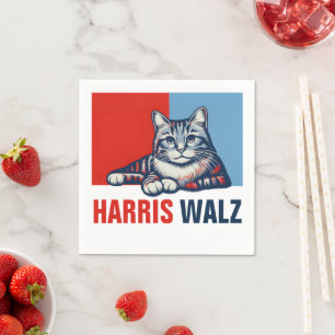 Harris Walz 2024 Obviously Red Blue Cat Napkin