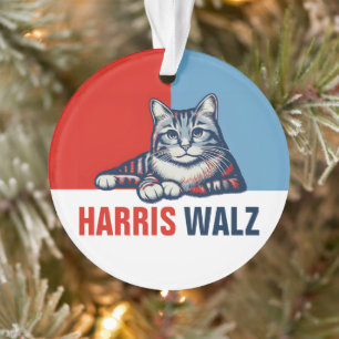 Harris Walz 2024 Obviously Red Blue Cat Ornament