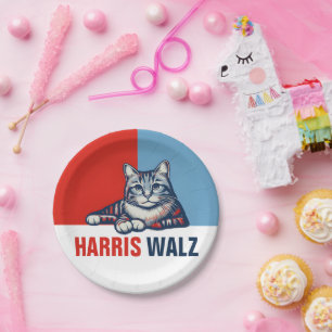 Harris Walz 2024 Obviously Red Blue Cat Paper Plate