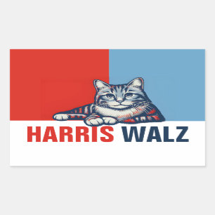 Harris Walz 2024 Obviously Red Blue Cat Rectangular Sticker