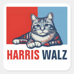 Harris Walz 2024 Obviously Red Blue Cat Square Sticker