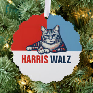 Harris Walz 2024 Obviously Red Blue Cat Tree Decoration Card