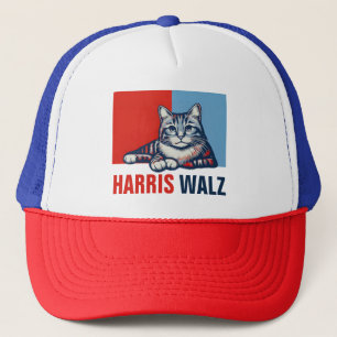 Harris Walz 2024 Obviously Red Blue Cat Trucker Hat