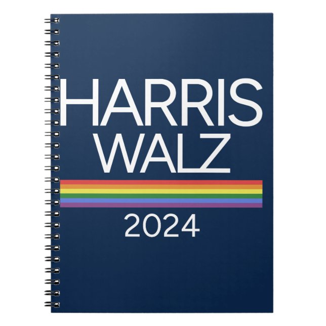 Harris Walz 2024 Rainbow LGBTQ Pride Flag Notebook (Front)