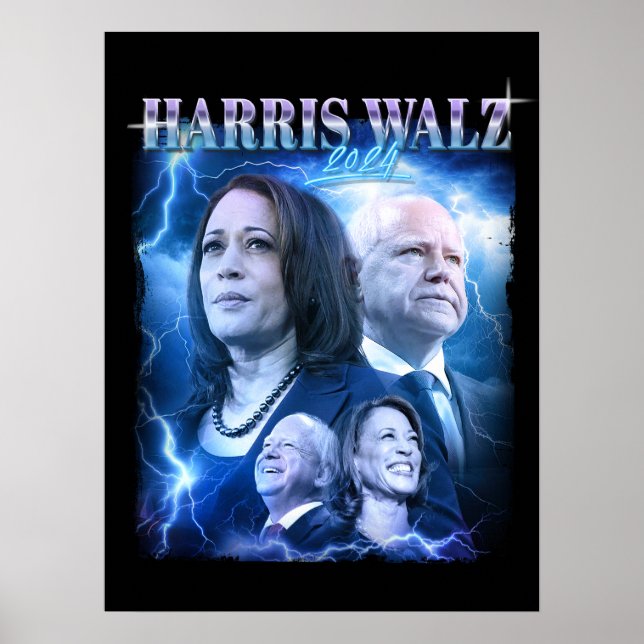 Harris Walz 2024 Retro 90s Style Poster (Front)