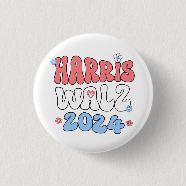 Harris Walz 2024 Retro Hippie Style 3 Cm Round Badge (Front)