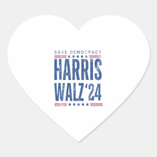 Harris Walz 2024 Save Democracy Heart Sticker
