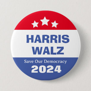 Harris Walz 2024 Save Our Democracy  7.5 Cm Round Badge