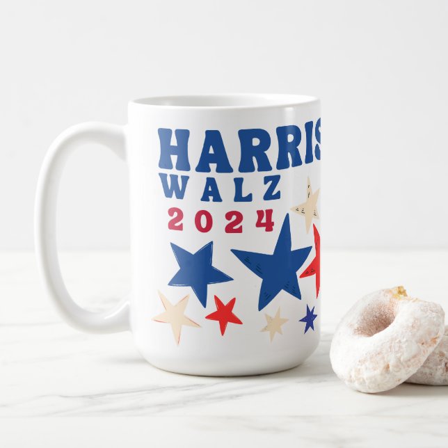 Harris Walz 2024 Stars Democrat Party Election  Coffee Mug (With Donut)