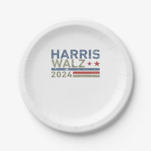 Harris Walz 2024 Text Retro Vintage Distressed Des Paper Plate
