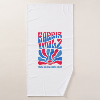 Harris Walz 2024 Vintage Boho Groovy Retro red Blu Bath Towel