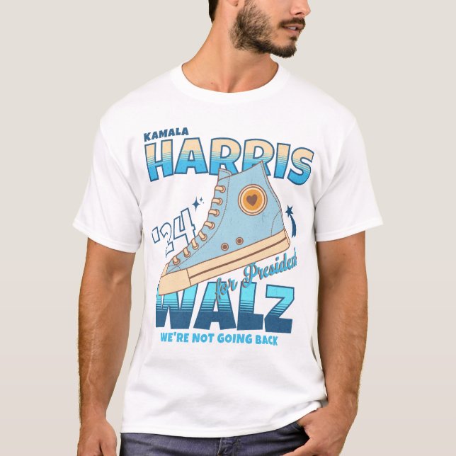 Harris Walz 2024 We're Not Going Back Sneaker T-Shirt (Front)