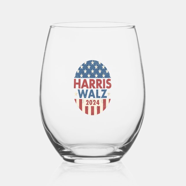 HARRIS WALZ 24 DEMOCRACY 2024  STEMLESS WINE GLASS (Front)